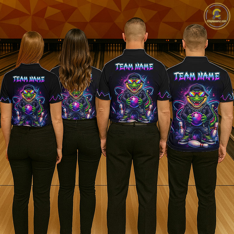 Custom Funny Neon Alligator Bowling Jersey for Men Bowling League Bowling Team Shirts HN294