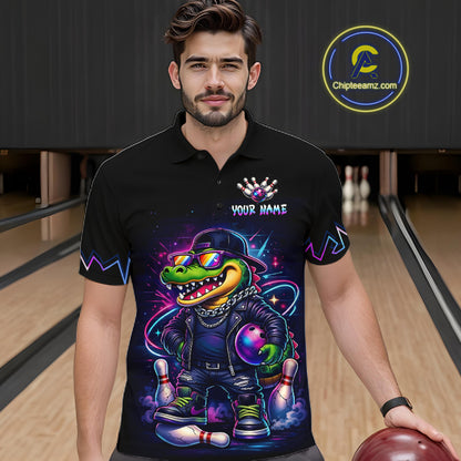 Funny Neon Alligator Custom Bowling Jersey for Men Bowling League Bowling Team Shirts HN295