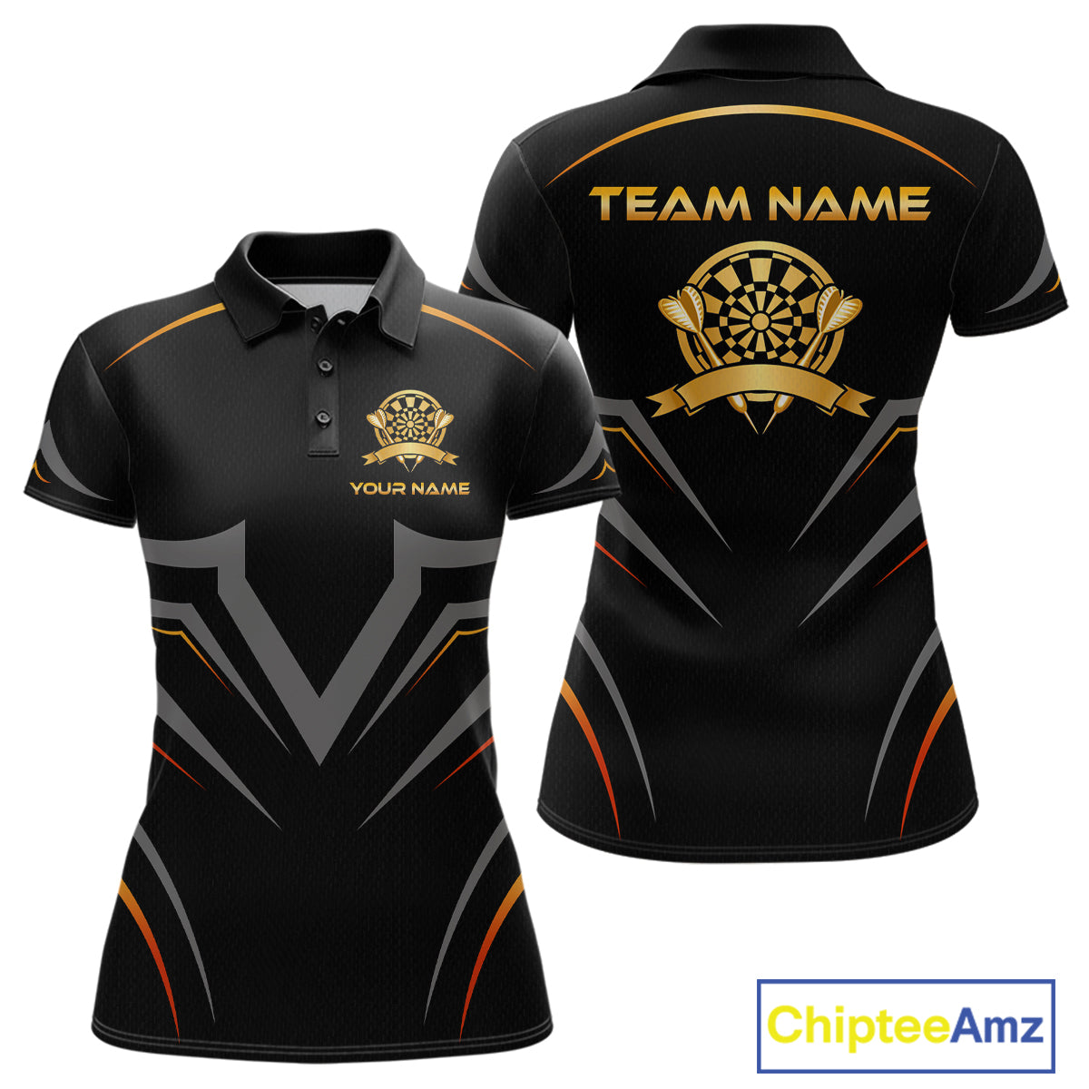 Black and Gold Dartboard Custom Dart Shirts For Women Polo & 1/4 Zip Dart Jersey Team NNT122