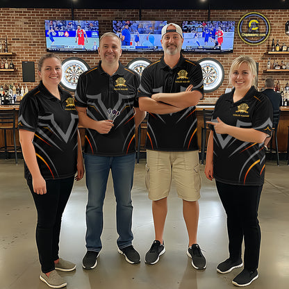 Black and Gold Dartboard Custom Dart Shirts For Men Polo & 1/4 Zip Dart Jersey Team NNT122