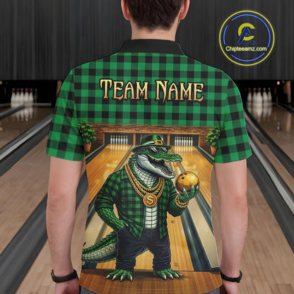 Custom Green Alligator Bowling Jersey for Men Bowling Uniform Polo & 1/4 Zip Bowling Team Shirts HNT230