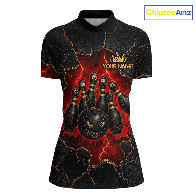 Custom Cracked Angry Bowling Shirts for Women Bowling Team Jersey Bowling League HNT298