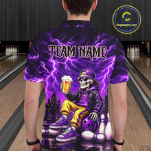 Load image into Gallery viewer, Custom Funny Beer Skull Purple Bowling Shirt for Men Bowling Team Jersey Bowling League HNT296