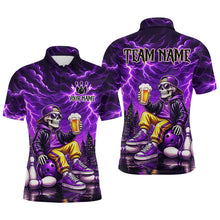 Load image into Gallery viewer, Custom Funny Beer Skull Purple Bowling Shirt for Men Bowling Team Jersey Bowling League HNT296