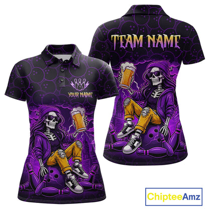 Custom Purple Funny Beer Skull Bowling Shirt for Women Bowling Team Jersey Bowling League HNT297