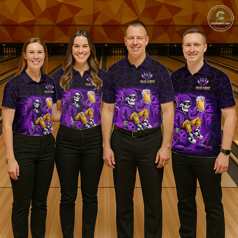 Custom Purple Funny Beer Skull Bowling Shirt for Women Bowling Team Jersey Bowling League HNT297