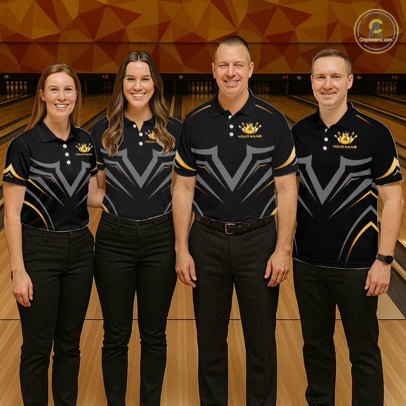 Custom Black Gold Crown Bowling Team Shirts Bowling Jersey for Women Bowling League HNT461