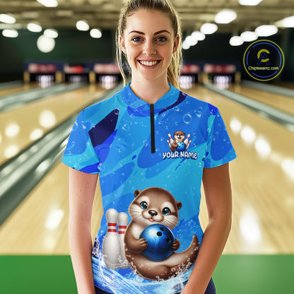 Custom Funny Otte Bowling Jersey for Women Bowling Team Shirts Bowling Gifts Polo & 1/4 Zip HNT269