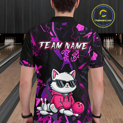 Custom Funny Cat Bowling Bowling Jersey for Men Bowling Team Shirts Polo & 1/4 Zip HNT194