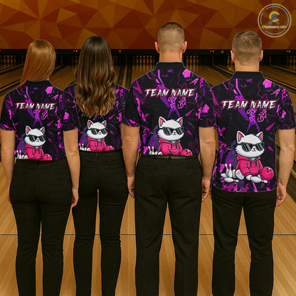 Custom Funny Cat Bowling Bowling Jersey for Men Bowling Team Shirts Polo & 1/4 Zip HNT194