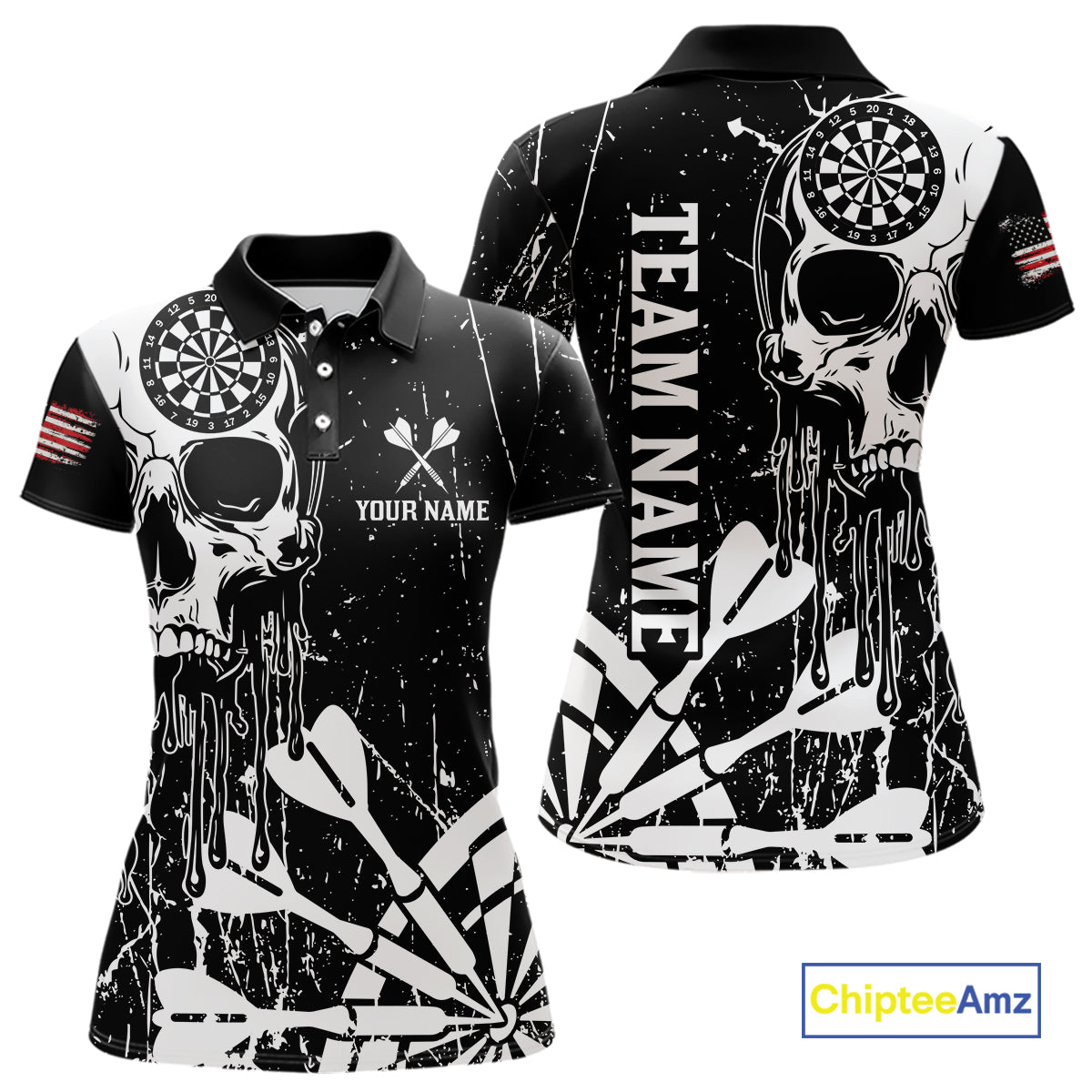 Custom White Skull Darts Board Dart Shirts for Women Darts Team Jerseys Polo & 1/4 Zip NNT133