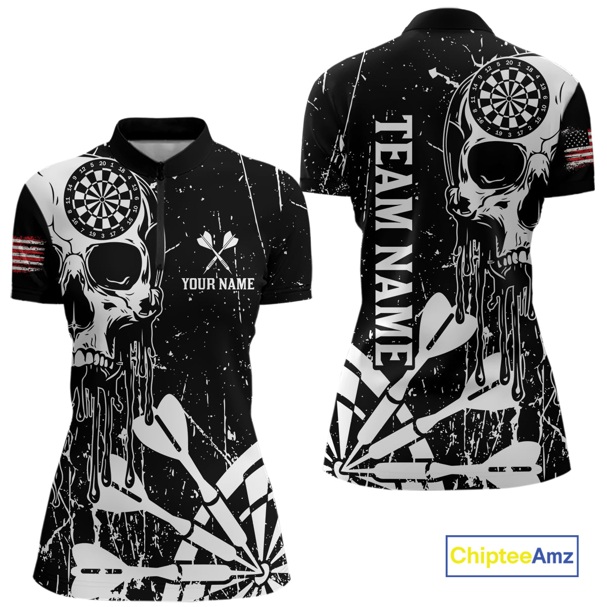 Custom White Skull Darts Board Dart Shirts for Women Darts Team Jerseys Polo & 1/4 Zip NNT133