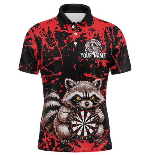 Custom Red Raccoon Funny Dart Shirt Dart Team Jersey for Men Dartboard Polo & 1/4 Zip Shirts NNT170