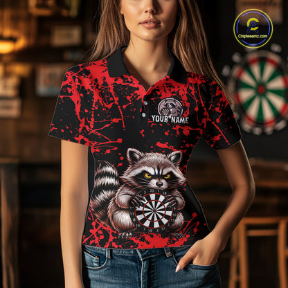 Custom Red Raccoon Funny Dart Shirt Dart Team Jersey for Women Dartboard Polo & 1/4 Zip Shirts NNT170