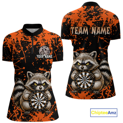 Custom Orange Raccoon Funny Dart Shirt Dart Team Jersey for Women Dartboard Polo & 1/4 Zip Shirts NNT170