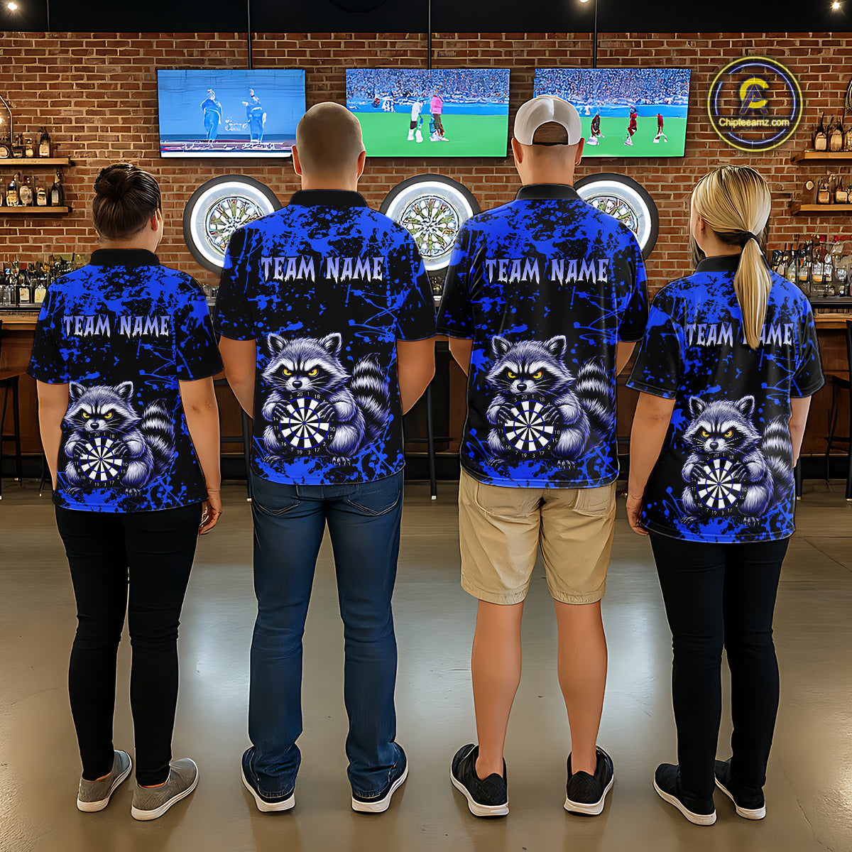 Custom Blue Raccoon Funny Dart Shirt Dart Team Jersey for Women Dartboard Polo & 1/4 Zip Shirts NNT170