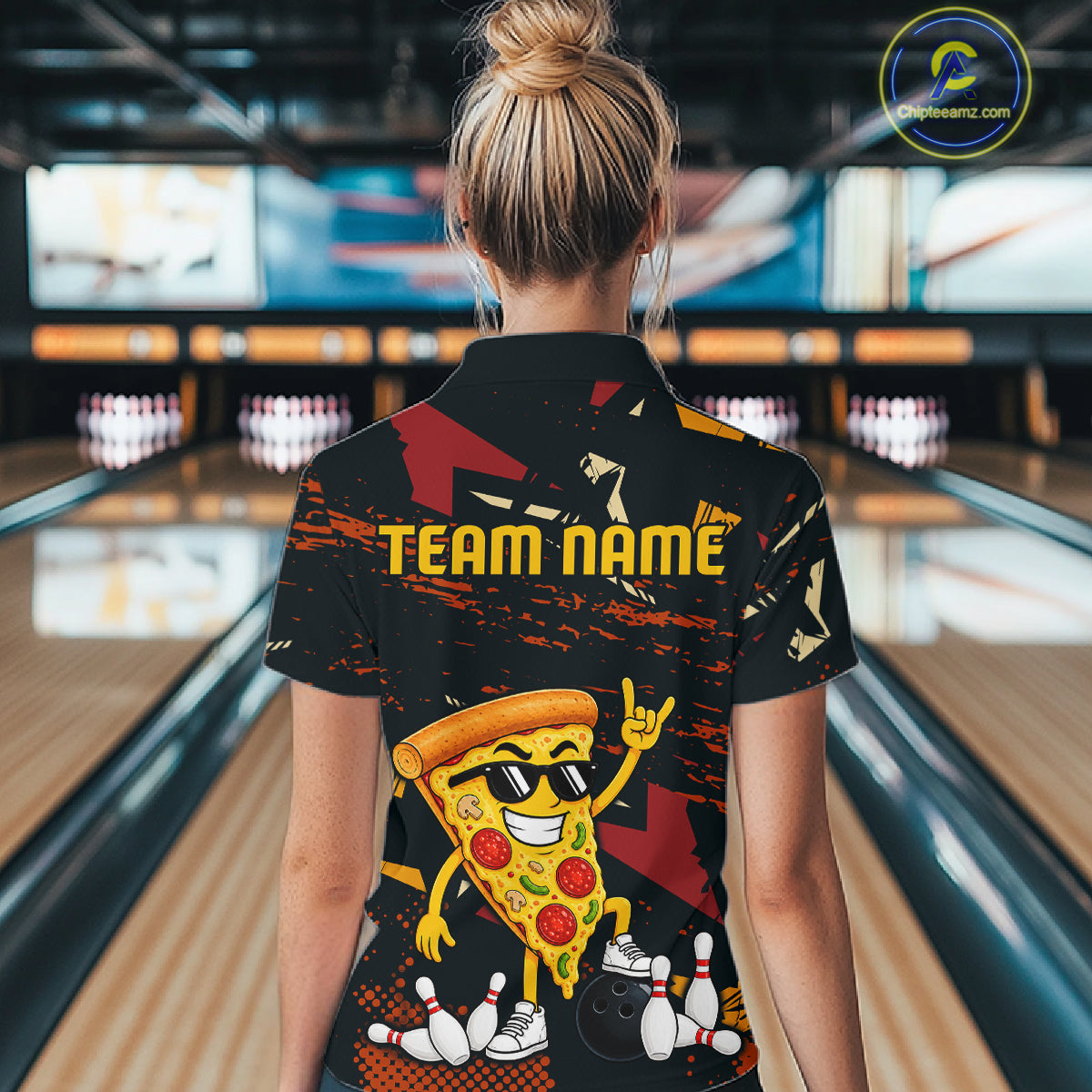 Custom Funny Pizza Bowling Team Shirts Bowling Jersey for Women Polo & 1/4 Zip Bowling League HNT473