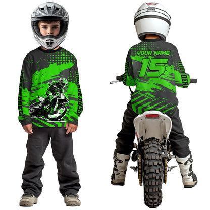 Personalized Green Motocross Shirts Off-Road Dirt Bike Shirt Kid Men Women UPF30+ DNT16