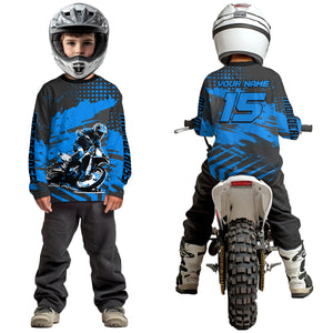 Personalized Blue Motocross Shirts Off-Road Dirt Bike Shirt Kid Men Women UPF30+ DNT16