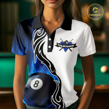 Load image into Gallery viewer, Custom Blue Flame 8 Ball Billiard Shirts for Women Billiard Team Shirts Billiard League Polo &amp; 1/4 Zipper NNT88