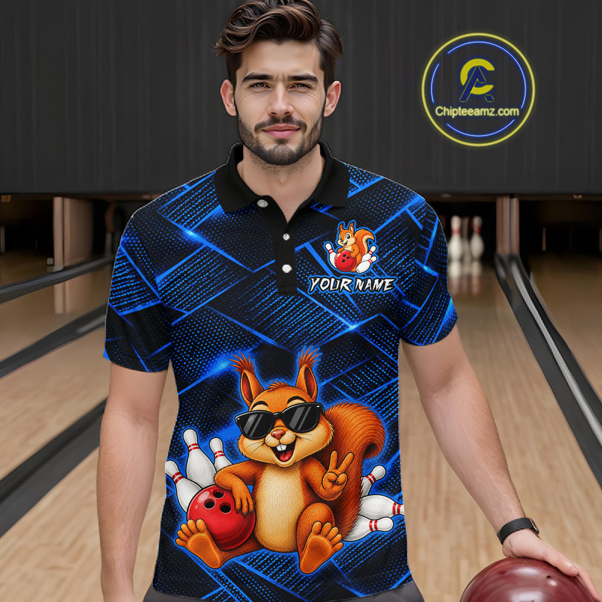Blue Squirrel Funny Custom Bowling Jersey for Men Bowling Team Shirts Bowling League HNT304