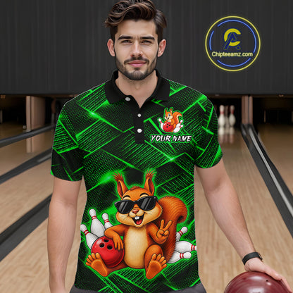 Green Squirrel Funny Custom Bowling Jersey for Men Bowling Team Shirts Bowling League HNT304