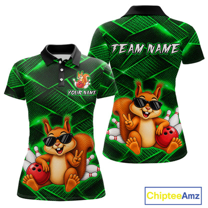 Green Squirrel Funny Custom Bowling Jersey for Women Bowling Team Shirts Bowling League HNT304