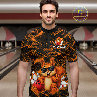 Orange Squirrel Funny Custom Bowling Jersey for Men Bowling Team Shirts Bowling League HNT304