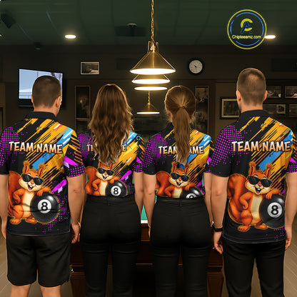 Custom Squirrel 8 Ball Billiard Shirts for Men Billiard Team Jerseys Billiard League Polo & 1/4 Zip NNT285