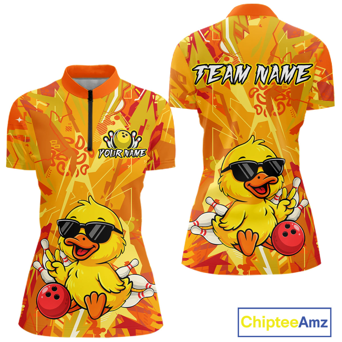 Custom Yellow Funny Duck Bowling Jersey for Women Bowling Uniform Polo & 1/4 Zip Bowling Team Shirts HNT236