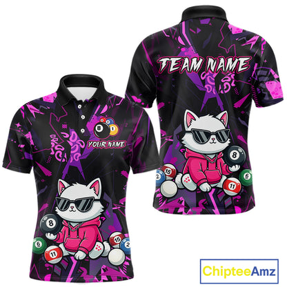Custom Pink Cat Funny 8 Ball Pool Shirts Billiard Shirt for Men Billiard Team Jersey League NNT175