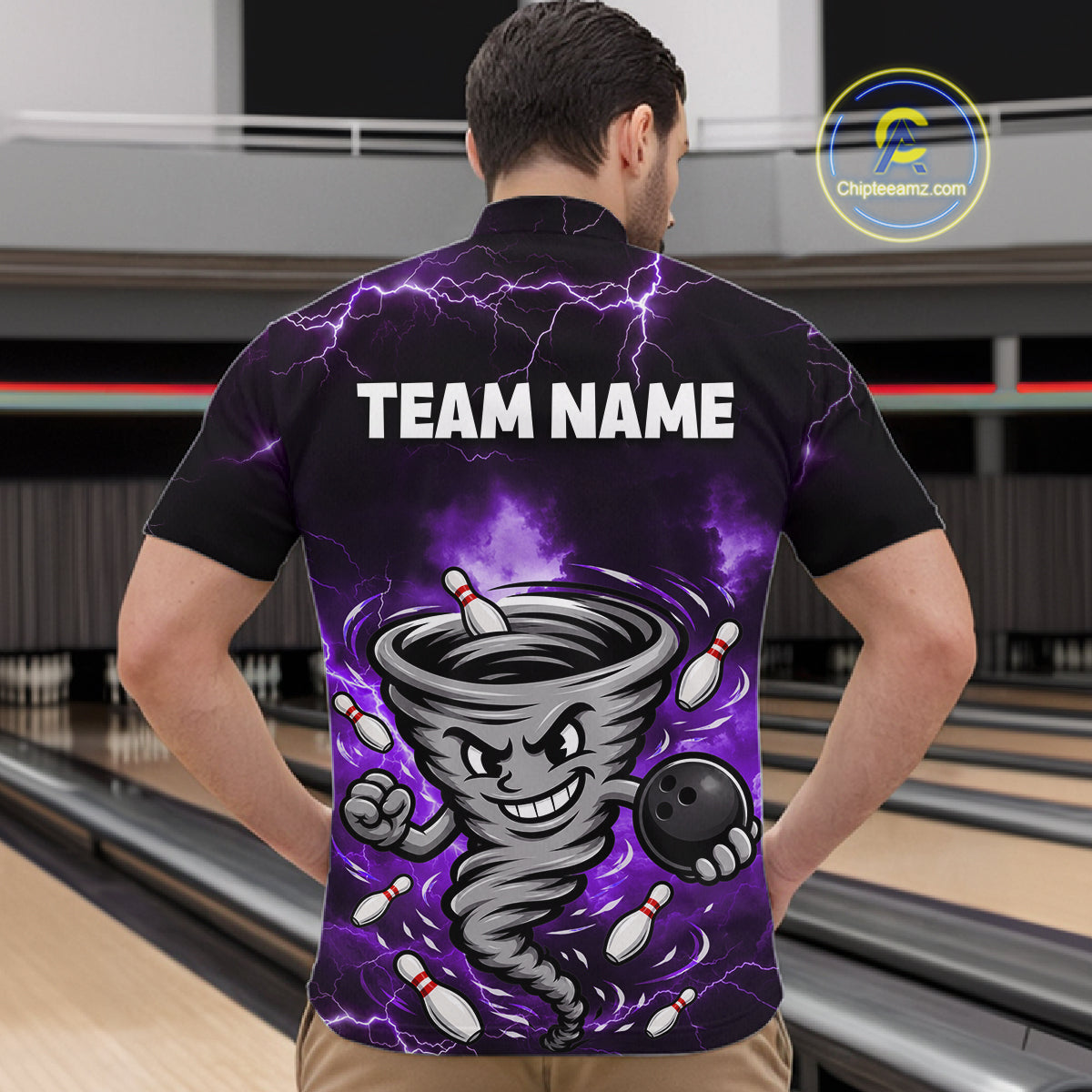 Custom Purple Thunder Lightning Tornado Bowling Jersey for Men Bowling Team Shirts Polo & 1/4 Zip HNT477