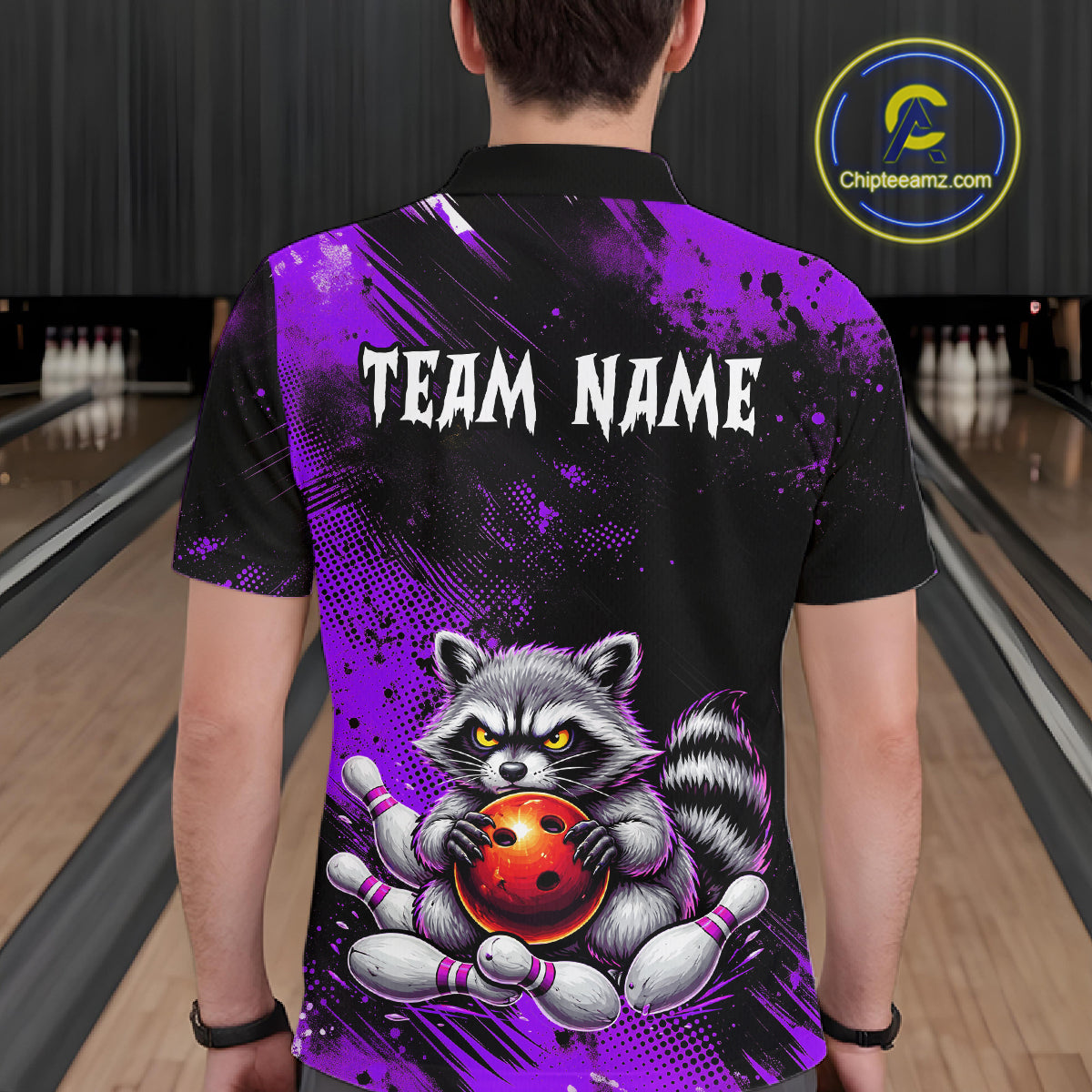 Purple Funny Raccoon Custom Bowling Jersey for Men Bowling Team Shirts Bowling Polo & 1/4 Zip HNT489