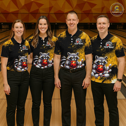 Yellow Funny Raccoon Custom Bowling Jersey for Men Bowling Team Shirts Bowling Polo & 1/4 Zip HNT489