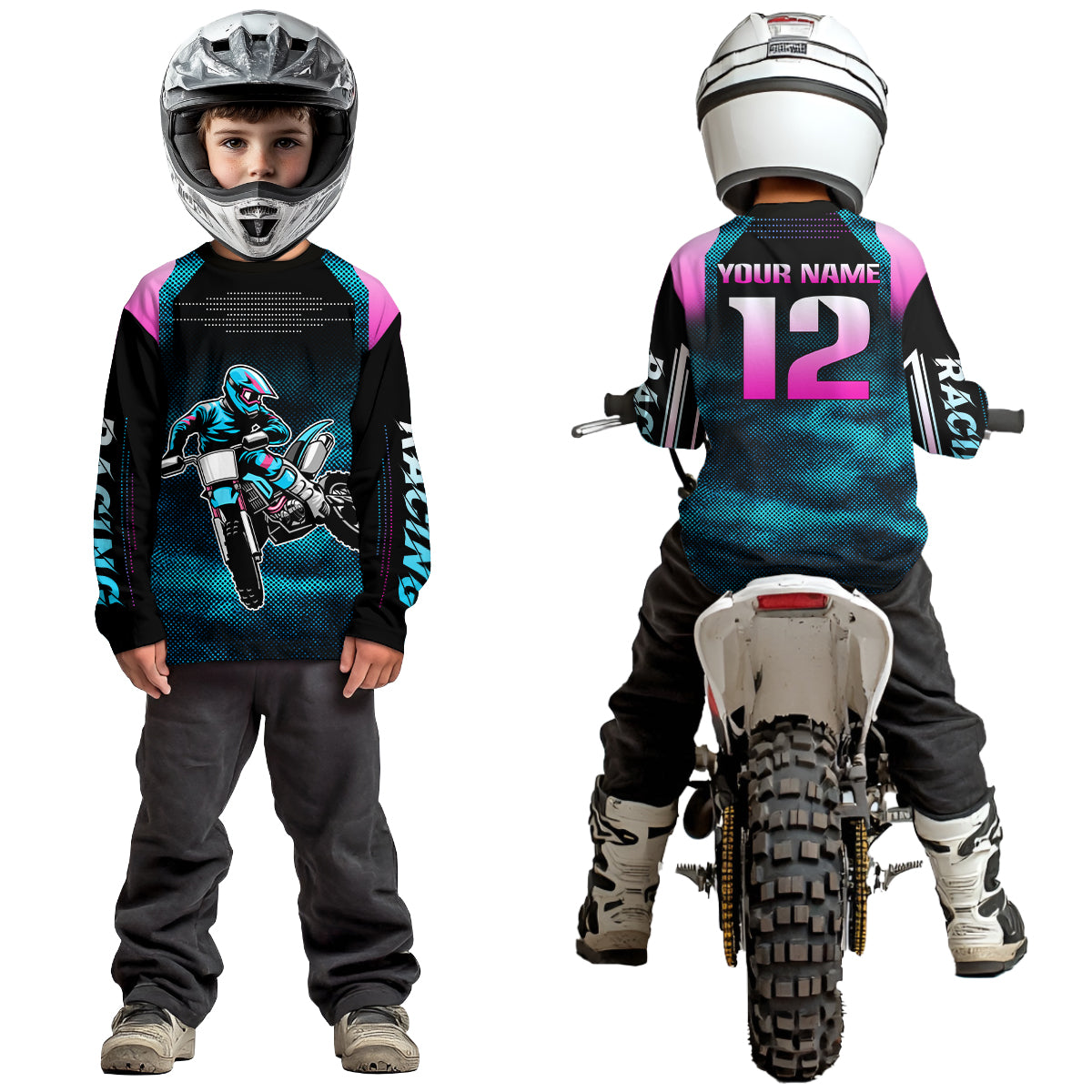 Blue Youth Dirt Bike Jersey Men Women Kid Custom Motocross Jersey Off-Roading Jersey DNT49