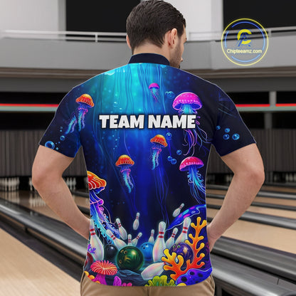 Custom Jellyfish Bowling Jersey for Men Ocean Theme Bowling Team Shirt Bowling League HNT272