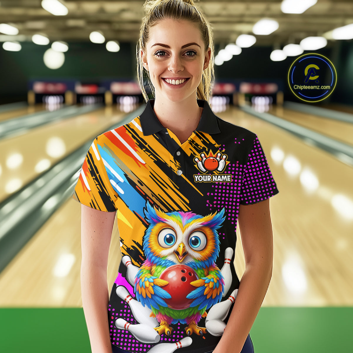 Custom Funny Colorful Owl Bowling Jersey for Women Bowling Uniform Polo & 1/4 Zip Bowling Team Shirts HNT237