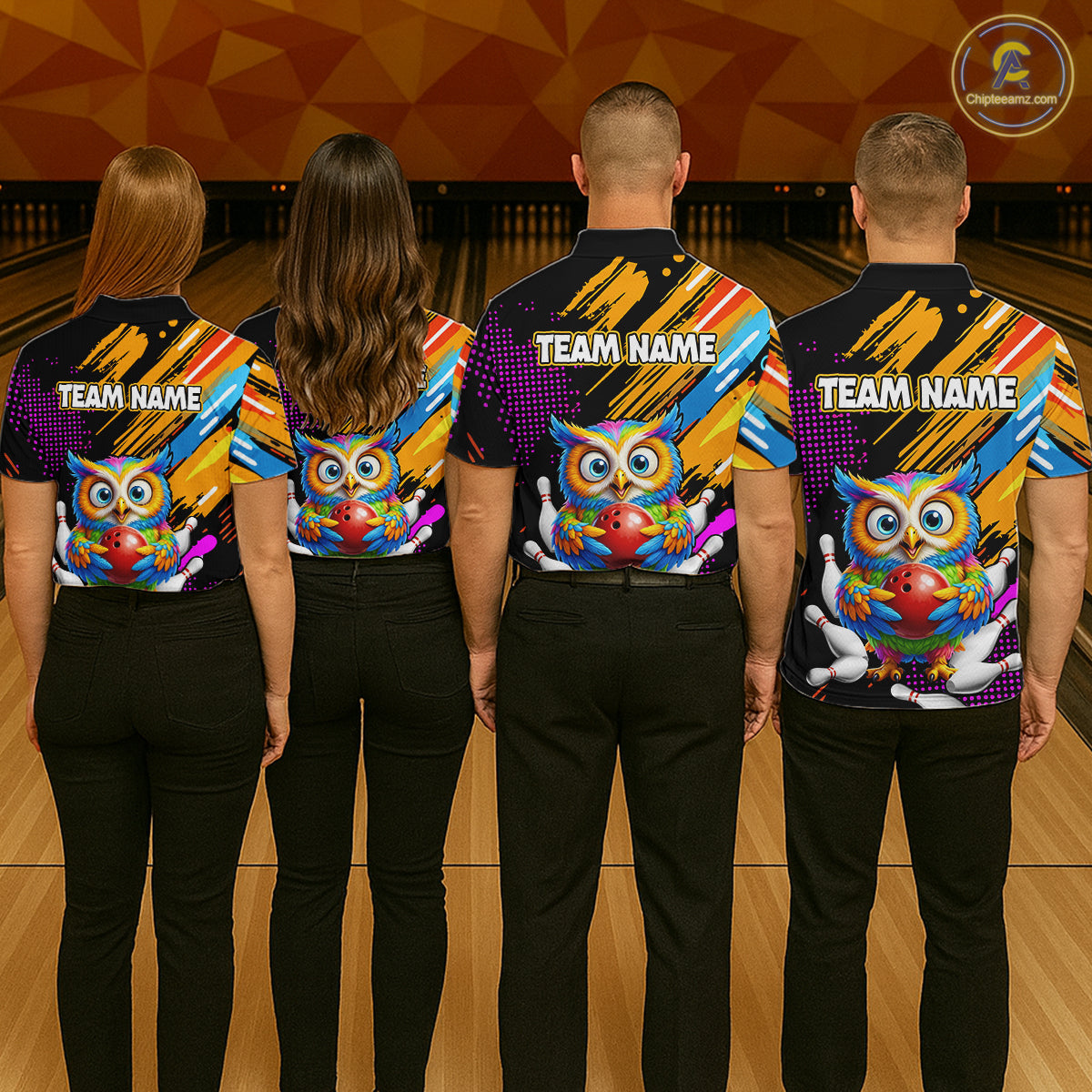Custom Funny Colorful Owl Bowling Jersey for Men Bowling Uniform Polo & 1/4 Zip Bowling Team Shirts HNT237
