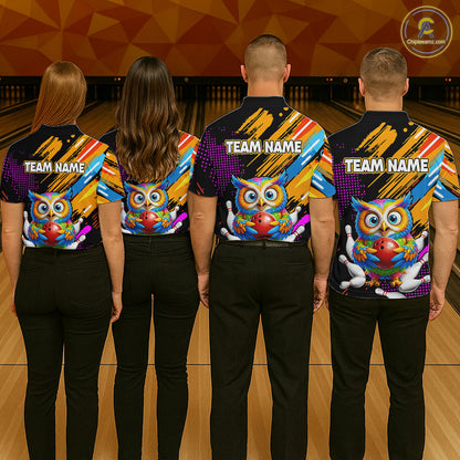 Custom Funny Colorful Owl Bowling Jersey for Men Bowling Uniform Polo & 1/4 Zip Bowling Team Shirts HNT237