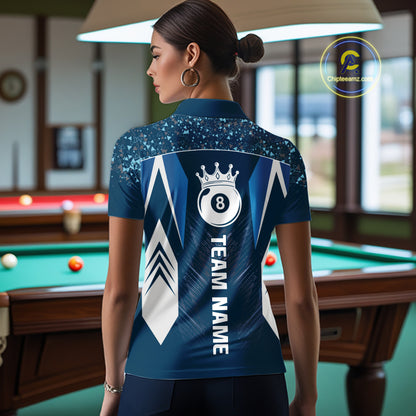 Navy Blue 8 Ball Crown Billiard Shirts for Women Custom Billiard League Team Shirts Polo & 1/4 Zip NNT102
