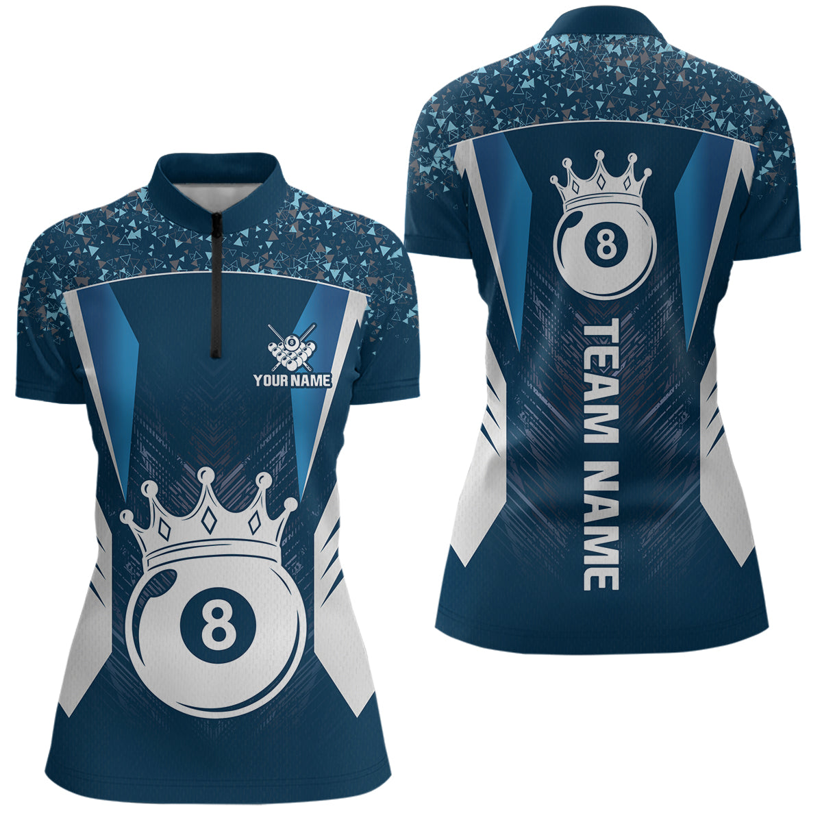 Navy Blue 8 Ball Crown Billiard Shirts for Women Custom Billiard League Team Shirts Polo & 1/4 Zip NNT102