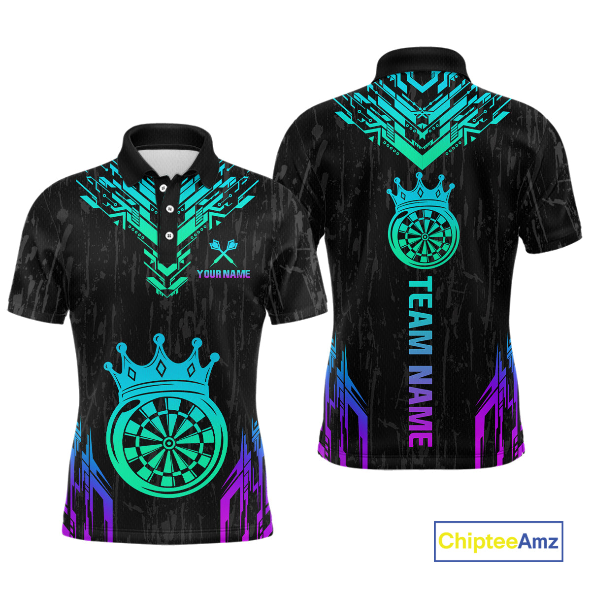 Custom Neon Black Crown Dart Shirts for Men Darts Team Jerseys Dart League Polo & 1/4 Zip NNT140