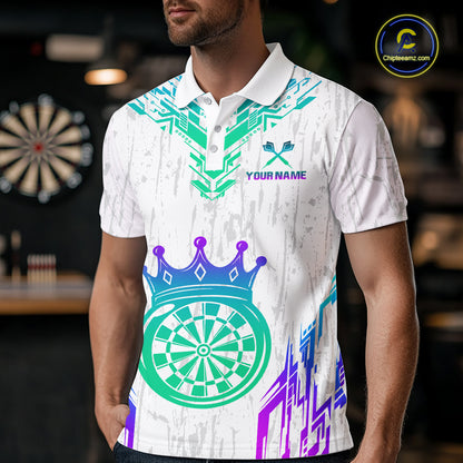 Custom Neon White Crown Dart Shirts for Men Darts Team Jerseys Dart League Polo & 1/4 Zip NNT140