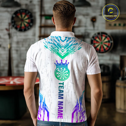 Custom Neon White Crown Dart Shirts for Men Darts Team Jerseys Dart League Polo & 1/4 Zip NNT140