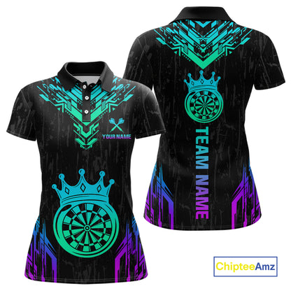 Custom Neon Black Crown Dart Shirts for Women Darts Team Jerseys Dart League Polo & 1/4 Zip NNT140