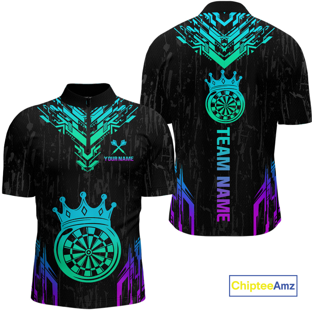 Custom Neon Black Crown Dart Shirts for Men Darts Team Jerseys Dart League Polo & 1/4 Zip NNT140