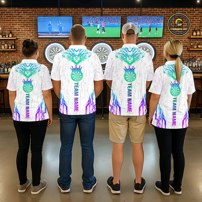Custom Neon White Crown Dart Shirts for Men Darts Team Jerseys Dart League Polo & 1/4 Zip NNT140