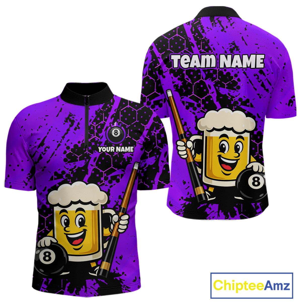 Custom Funny Purple Beer 8 Ball Pool Billiard Shirt for Men Polo & 1/4 Zip, Billiard Team Jerseys NNT147