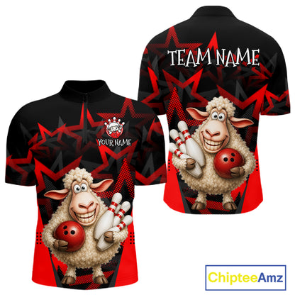 Black and red sports jersey with cartoon sheep design on a white background