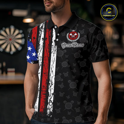 Custom US Flag Dart Shirts For Men Dart Board Shirts Polo & 1/4 Zip Dart Jersey Team NNT125